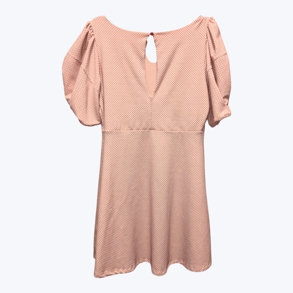 Free People Penelope mini dress pink polka dot puff sleeve fit and flare - Picture 3 of 6